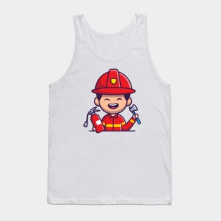 Firefighter With Hatchet Axe And Fire Extinguisher Cartoon Tank Top